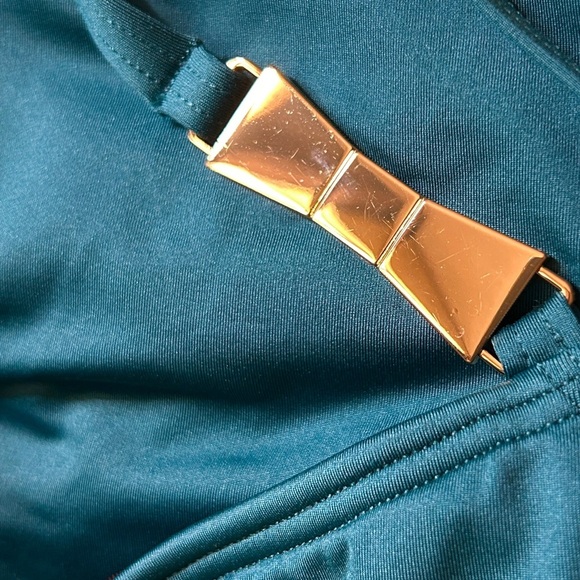 KATE‎ SPADE Crescent Bay Teal One Piece Swimsuit sz S Metal Bow Hardware Lined - Picture 8 of 13